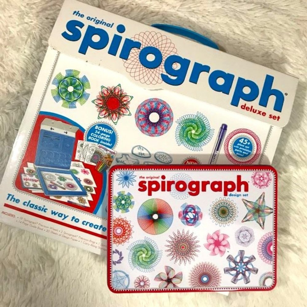 Spirograph Deluxe Set & Travel Spirograph Tin Set w/Bonus Coloring Book Pencils